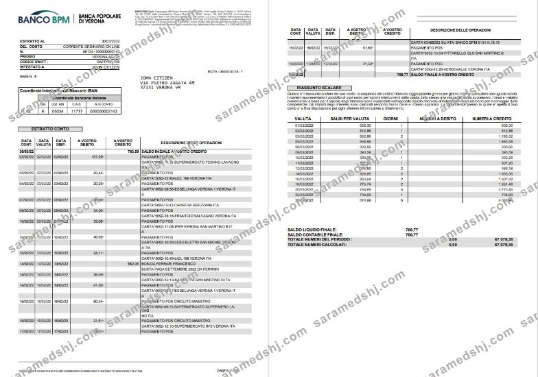 Italy Banco BPM bank statement 8 pages